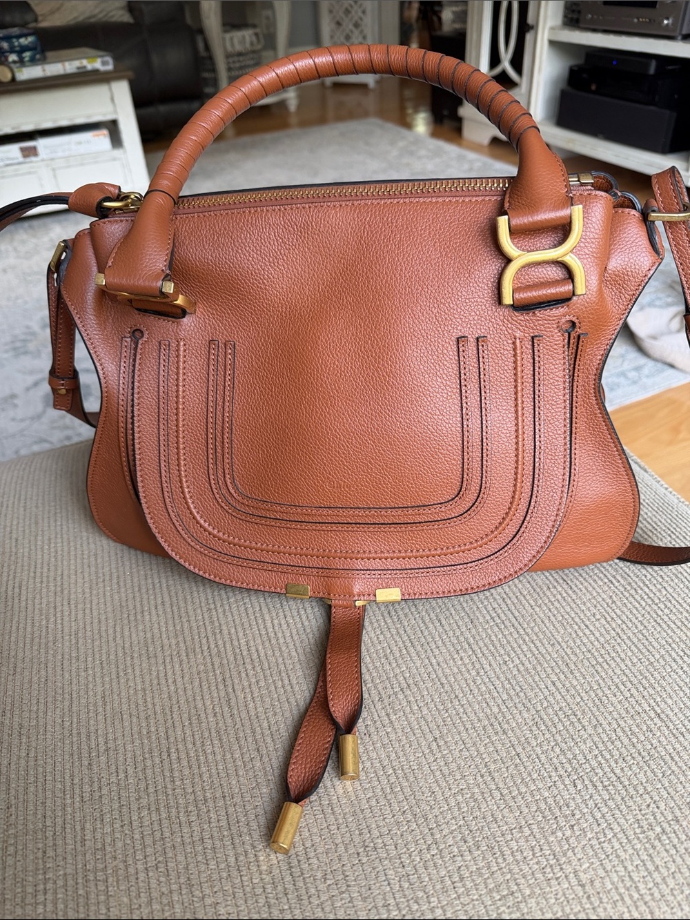 Chloe Marcie large Brown Leather Satchel Handbag - Classic Structured Tote